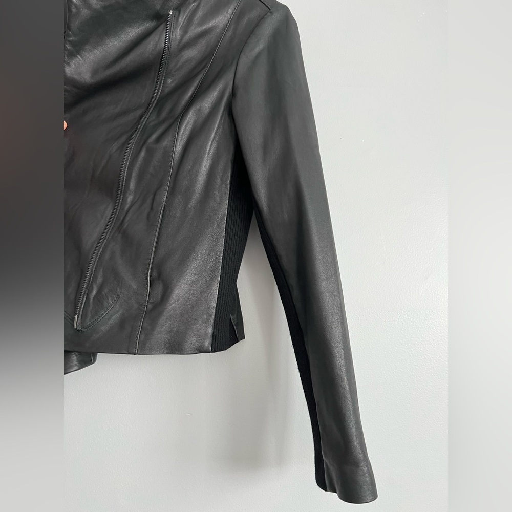 Vince Scuba Leather & Stretch Wool Panel Black Motto Jacket Womens L 8 - Picture 11 of 17